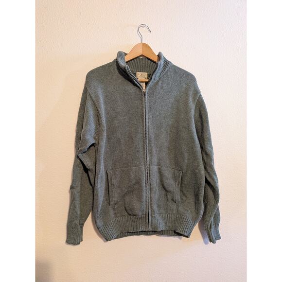 L.L. Bean gray blue cotton blend zip up sweater size M - Picture 1 of 4
